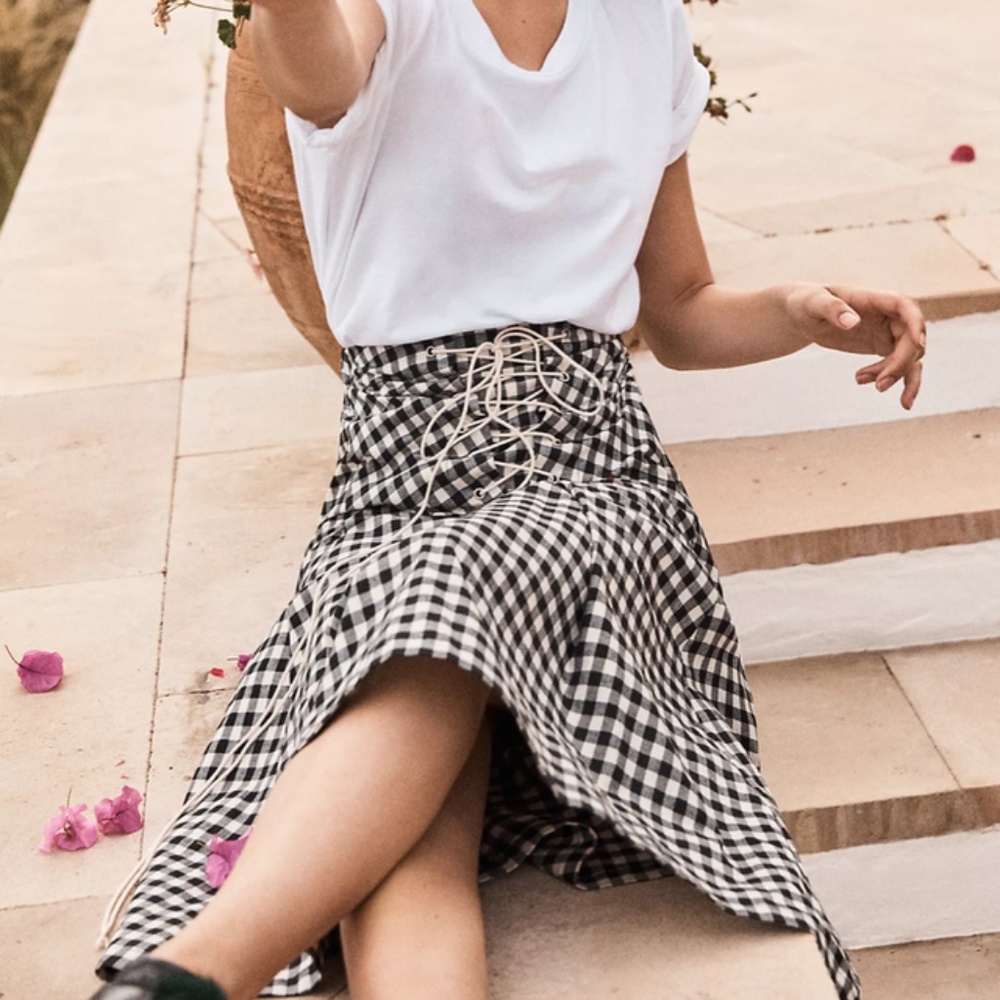 Anthropologie | Eva Franco | Lace-Up Gingham Skirt | Size XS